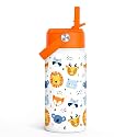 SANDJEST Kids Water Bottle with Straw Lid - 12 Oz Insulated Stainless Steel Animal Water Bottles for Kid Boys Girls - Travel Cup for School Sports