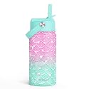 SANDJEST Mermaid Water Bottle - Kids Water Bottle with Straw Lid - 12 Oz Insulated Stainless Steel Water Bottles for Kid Girl - Travel Cup for School Sports