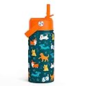SANDJEST Puppy Water Bottle - Kids Water Bottle with Straw Lid - 12 Oz Insulated Stainless Steel Water Bottles for Kid Boys Girls - Travel Cup for School Sports