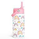 SANDJEST Rainbow Kids Water Bottle With Straw Lid 12oz Insulated Stainless Steel, Travel Tumbler, Gifts For Girls, Birthday, Christmas, Back To School