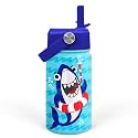 SANDJEST Shark Water Bottle - Kids Water Bottle with Straw Lid - 12 Oz Insulated Stainless Steel Water Bottles for Toddlers Kid Boys - Travel Cup for School Sports