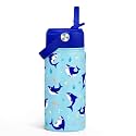 SANDJEST Shark Water Bottle - Kids Water Bottle with Straw Lid - 12 Oz Insulated Stainless Steel Water Bottles for Kid Boy - Travel Cup for School Sports