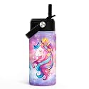 SANDJEST Unicorn Kids Water Bottle Insulated Water Bottles 12oz with Straw Stainless Steel Travel School Tumbler Double Wall Vacuum Cup for Girls Kid Boys