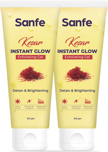 sanfe kesar instant glow exfoliating gel aha based dead skin  tan removal scrub