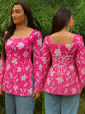 SANGOURI Casual Floral Print Women Pink Top