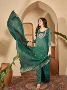 Sangria Embroidered Embellished Kurta Palazzo Dupatta