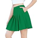 SANGTREE Women Pleated Skirt Plus Size Uniform Casual Skater Tennis Skorts for Girls with Elastic Waist and Pockets