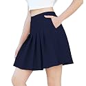 SANGTREE Women Pleated Skirt Plus Size Uniform Casual Skater Tennis Skorts for Girls with Elastic Waist and Pockets
