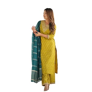 Sanisa Womens Silk Blend Jacquard Straight Kurta