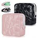 2PCS Sanitary Napkin Storage Bag Soft PU Leather Sanitary Pad Bags for Period Teen Period Pads Pouch for Panty Liners, Tampons, Menstrual Cup - Pink/Black