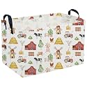 Sanjiaofeng Rectangular Cute Farm Basket,Farms Animals Baby Storage Basket,Kids Baskets Empty with Handles,Foldable Clothing Organizer,Gift Baskets,Nursery Hamper(Animal Farm)