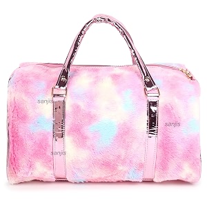 sanjis enterprise fur duffle bag for women  stylish travel bag for girls  soft plush weekender gym bag  large capacity overnight travel handbag  fashion cabin luggage grey