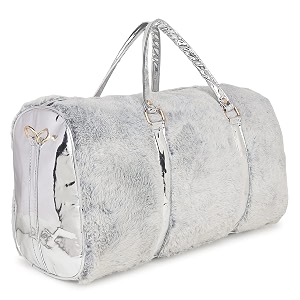 sanjis enterprise fur duffle bag for women  stylish travel bag for girls  soft plush weekender gym bag  large capacity overnight travel handbag  fashion cabin luggage grey