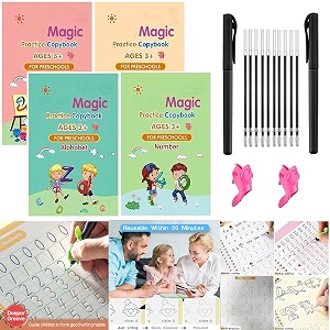 sank magic practice copybook 4 book  10 refill number tracing book for preschoolers with pen magic calligraphy copybook set practical reusable writing tool