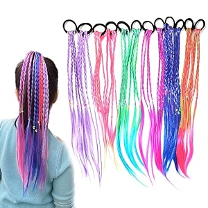 sannidhi 12pcs rubber bands hair extensions for girls women 17 inch colorful braided synthetic hairpieces kids ponytail wigs twist braid rope hair accessories