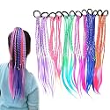 SANNIDHI® 12pcs Rubber Bands Hair Extensions for Girls Women, 17 Inch Colorful Braided Synthetic Hairpieces, Kids Ponytail Wigs Twist Braid Rope Hair Accessories
