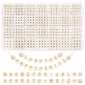 sannidhi 1400pcs alphabet beads for bracelets jewellery making kit 28 style gold a-z acrylic letters round letter beads with smile face amp heart beads for friendship bracelet necklace diy