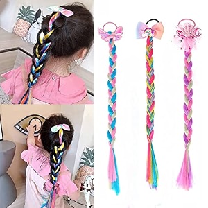 sannidhi 3pcs braided ponytail hair extensions with glitter bows for kids