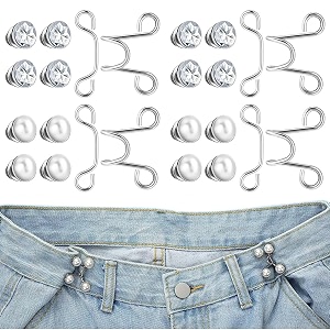 sannidhi 4 sets jeans button adjustable waist buckle instant no sewing buttons for loose jeans pants adjustable pant waist tightener pins pearl amp crystal style