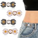 SANNIDHI® 4Pcs Daisy Jeans Tightening Clips, Flower Detachable Jeans Adjustable Button Pins, Adjustable Waist Buckle for Women, Instant Pants Waist Tighteners for Loose Waist for Pants Skirts