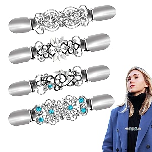 sannidhi 4pcs sweater cardigans clips shawl clips creative retro metal rhinestone dress shirt collar clips clasps for women back cinch clip for clothing