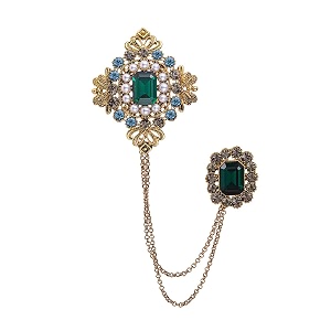 sannidhi brooch for men women vintage metal green stone sherwani brooch pins pearl crystal hanging chain saree brooch for coatrobegownshawl brooch lapel pin