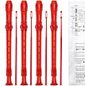 SANNIX 4 Pack 8 Hole Plastic Soprano Descant Recorder With Cleaning Rod, Instruction and Storage Bag, German Style (Clear Red)