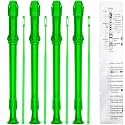 SANNIX 4 Pack 8 Hole Plastic Soprano Descant Recorder Instrument for Kids Beginner Eastar Recorder With Cleaning Rod, Instruction and Storage Bag, German Style (Clear Green)