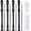 SANNIX 4 Pack Recorder Instrument, 8 Hole German Style Soprano Recorder for Beginner, Recorder With Cleaning Rod, School Student Music Instrument (Black)
