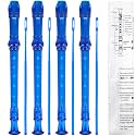 SANNIX 4 Pack Recorder Instrument for Kids, 8 Hole Plastic Soprano Recorders for Beginner, Recorder With Cleaning Rod, Instruction and Storage Bag, German Style (Clear Blue)