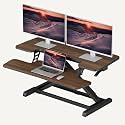 SANODESK 36" Standing Desk Converter, Smooth Mechanical Spring Effortless Lift Sit-Stand Riser for Dual Monitors, Heavy Duty Workstation with Keyboard Tray, Walnut