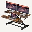 SANODESK 36" Standing Desk Converter, Height Adjustable Sit-Stand Computer Riser, Dual Monitor Workstation with Keyboard Tray, Ergonomic Tabletop, Rustic Brown