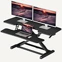 SANODESK 42" Extra Large Standing Desk Converter, Height Adjustable Sit Stand Riser with Wide Keyboard Tray, Dual Monitor Workstation for Home Office, Ergonomic Desktop Riser, Black