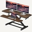 SANODESK 42" Standing Desk Converter, Large Sit-Stand Riser for Dual Monitors &amp; Laptop, Stable Multi-Device Workstation with Keyboard Tray, Home Office Desktop Converter, Walnut