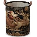 Victorian Santa Laundry Hamper, Dark Gold Christmas, 15.75x19.7in