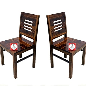 santosha decor pre- assemble special pu polish walnut finish solid sheesham wood dining study chair set of 2
