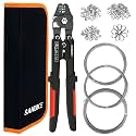 Sanuke Wire Rope Crimping Tool for 3/64 5/64 1/16 Wire Rope with 3 Sizes Stainless Steel Cable, 150pcs Crimping Loop Sleeves, 10pcs Thimbles and A Portable Bag