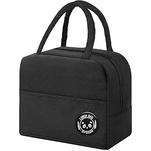 black insulated aluminium foil portable resuable nylon lunch bag for office college picnic travel leakproof tote bag for men and women