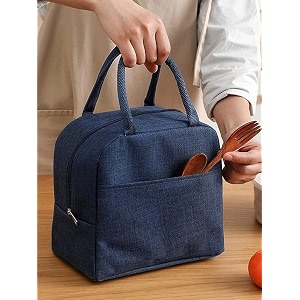 blue insulated aluminium foil portable resuable nylon lunch bag for office college picnic travel leakproof tote bag for men and women