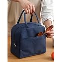 (Blue Insulated Aluminium Foil Portable Resuable Nylon Lunch Bag for Office, College, Picnic, Travel. Leakproof Tote Bag for Men and Women