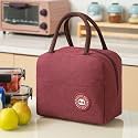 (Maroon Insulated Aluminium Foil Portable Resuable Printed Nylon Lunch Bag for Office, College, Picnic, Travel. Leakproof Tote Bag for Men and Women