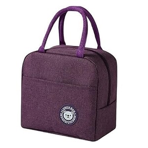 purple insulated aluminium foil portable resuable printed nylon lunch bag for office college picnic travel leakproof tote bag for men and women