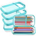 Sanwuta 4 Pcs Clear Hard Shell Zipper Case Plastic Case, Blue-green