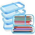 Sanwuta 4 Pcs Clear Hard Shell Zipper Case Plastic Case, Blue