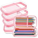 Sanwuta 4 Pcs Clear Hard Shell Zipper Case Plastic Case, Nude Pink