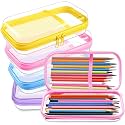 Sanwuta 4 Pcs Clear Hard Shell Zipper Case Plastic Case, Macaron