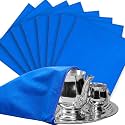 Sanwuta 8 Pcs Zippered Silver Storage Bags Anti Tarnish Pouches, Navy Blue