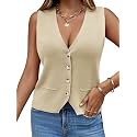 Saodimallsu Womens Sleeveless Sweater Vest V Neck Button Knit Cardigan