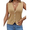 Saodimallsu Womens Sleeveless Sweater Vest V Neck Button Knit Cardigan