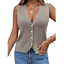Saodimallsu Womens Sleeveless Sweater Vest V Neck Button Knit Cardigan